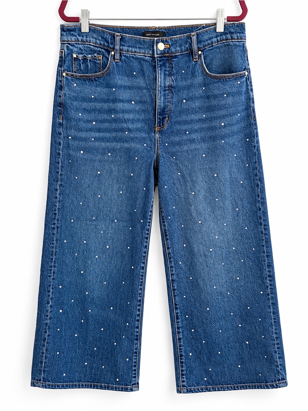 Ann Taylor Rhinestone Wide Leg Jeans 12 High Rise Cropped Altered